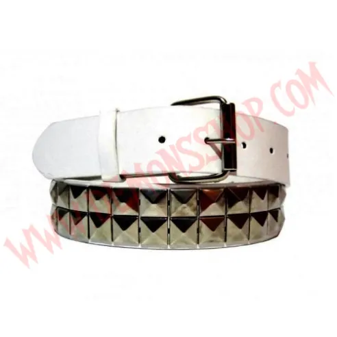 Cinturon de Cuero piramide 2 filas Blanco - DEMONS