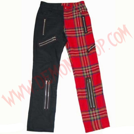 Pantalon Punk Zip Negro y Tartan Rojo