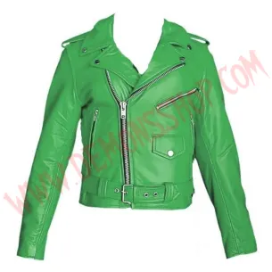 Chaqueta Clasica de Cuero Verde