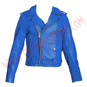 Chaqueta Clasica de Cuero Azul