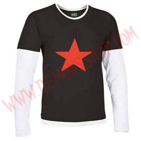 Camiseta ML Estrella Roja (Negra mangas blancas)