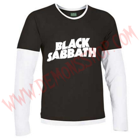 Camiseta ML Black Sabbath (Negra Manga Blanca)